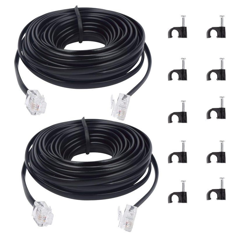 Ubramac 15ft Phone Telephone Extension Cord Cable Line Wire with Standard RJ11 6P4C Plugs for Landline Telephone,(Black, 2Pack) - Image 1